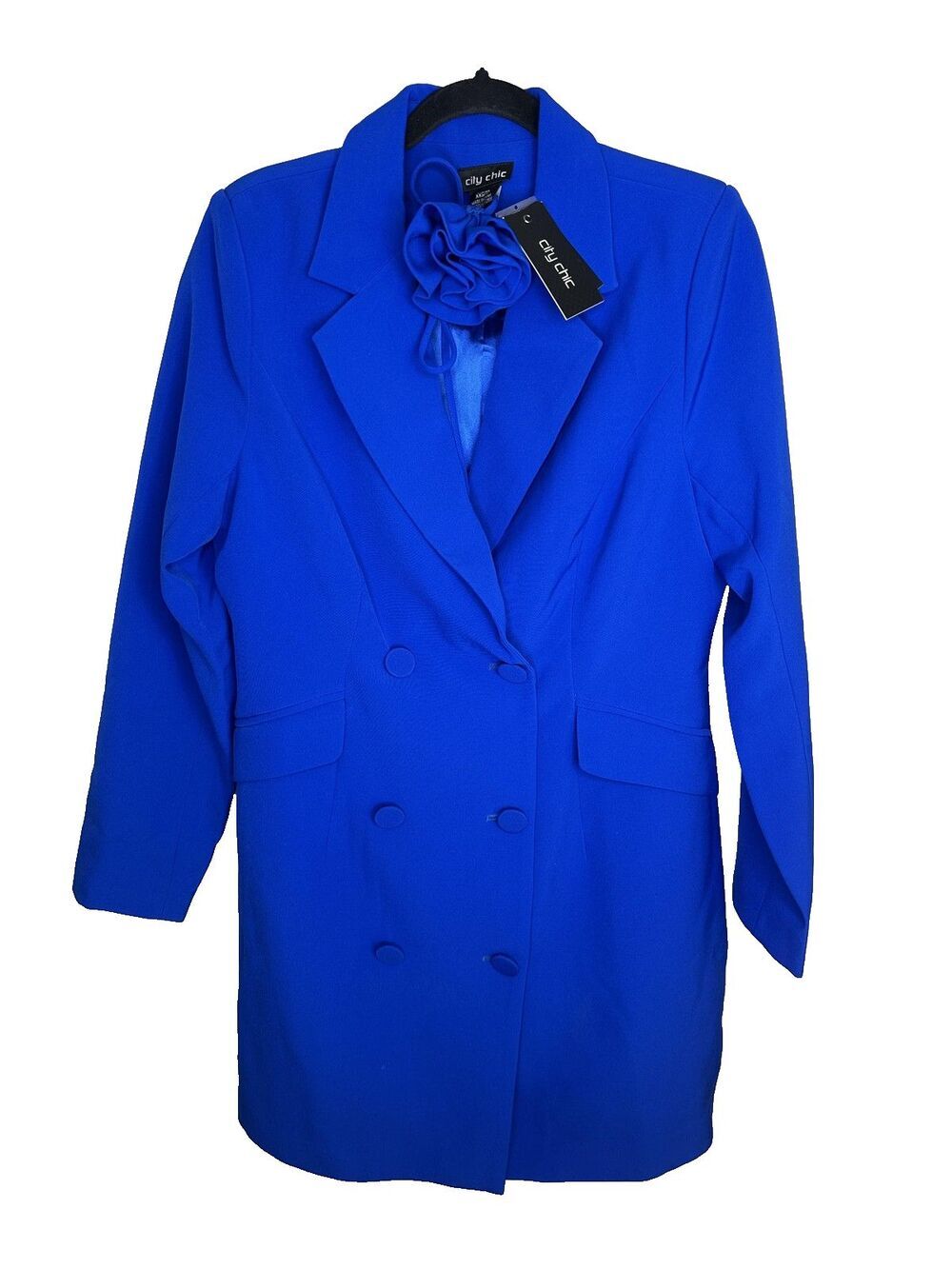 City Chic Blazer Womens XXS 12 Flower Corsage Jacket Cobalt Double Breasted